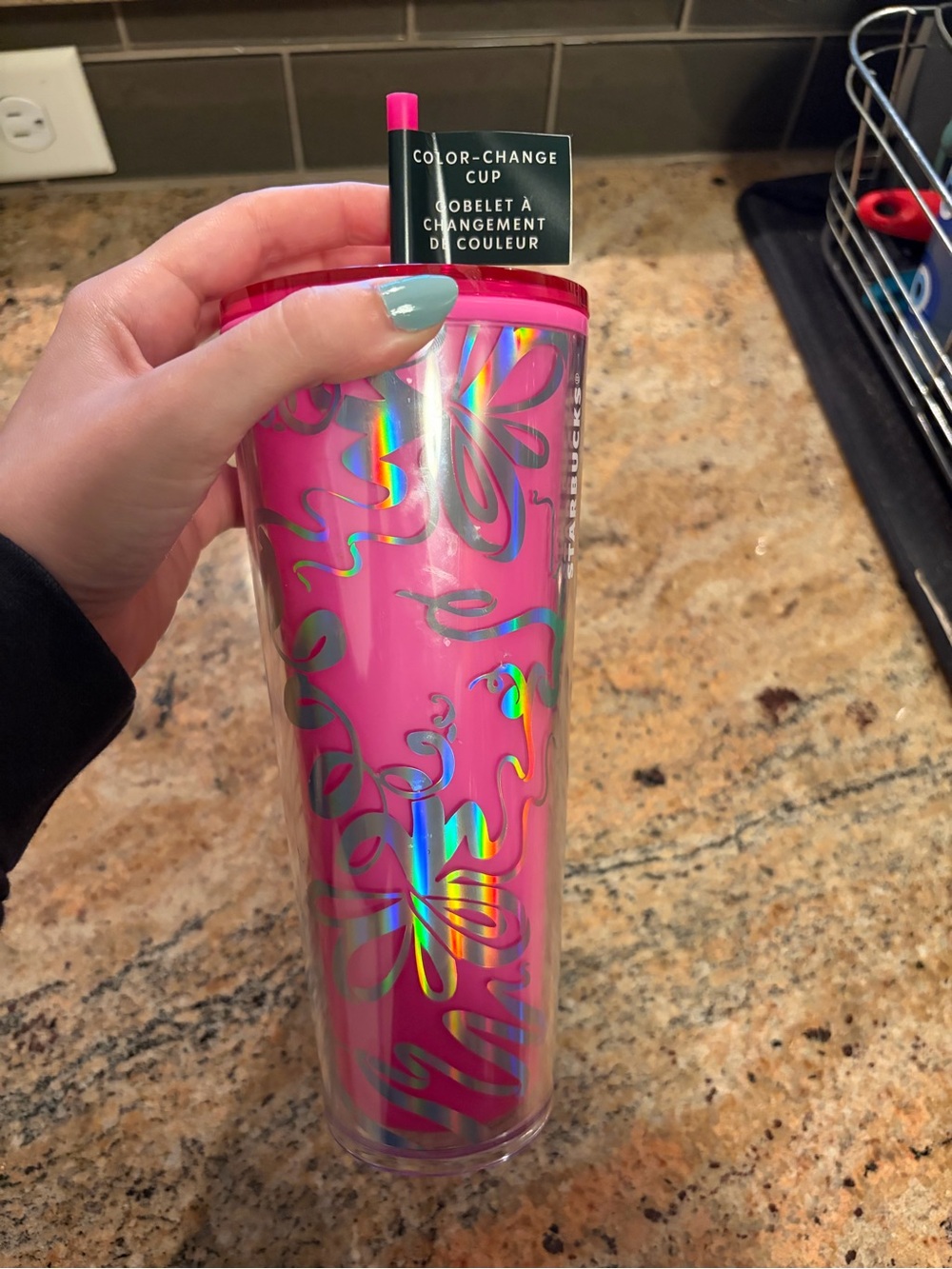 Starbucks Color-Change Pink Travel Cup with Holographic Accents